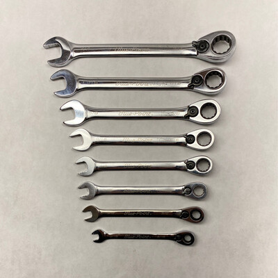 Blue Point 8 pc 12-Point SAE 15° Offset Ratcheting Box/ Open-End Wrench Set (5/16–3/4