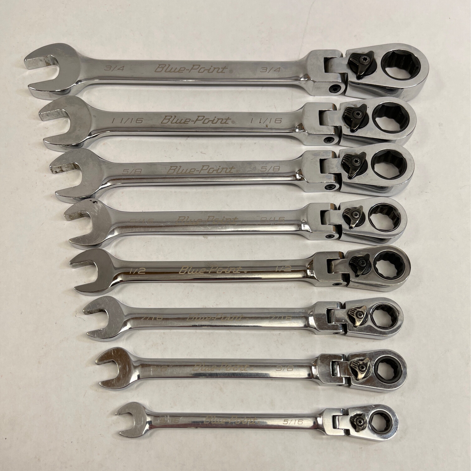 Blue Point 8 Pc. 12-Point SAE 15° Offset Ratcheting Box/ Open-End Wrench Set (5/16–3/4