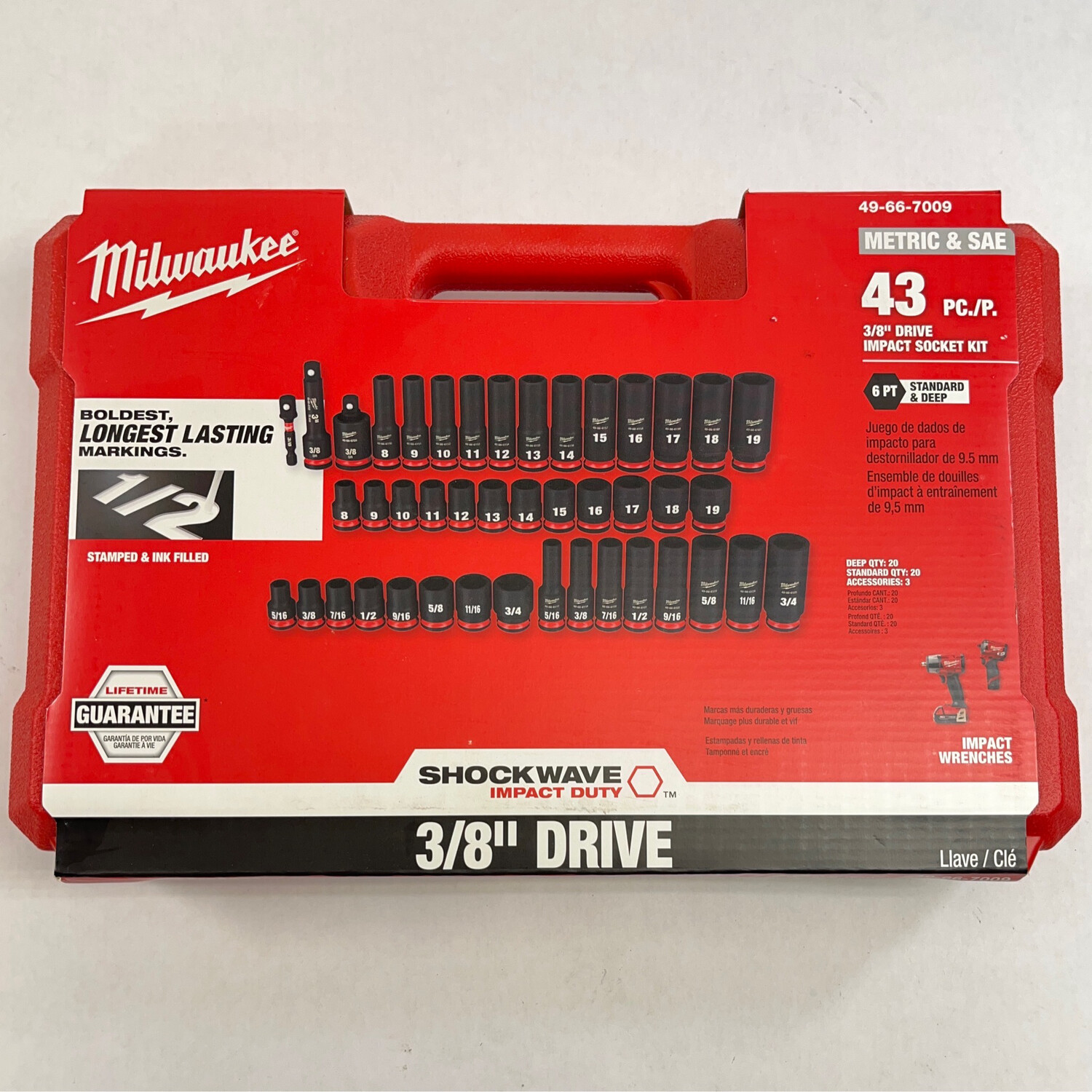 Milwaukee 43pc 3/8” Drive Metric & SAE Impact Socket Kit, 49-66-7009
