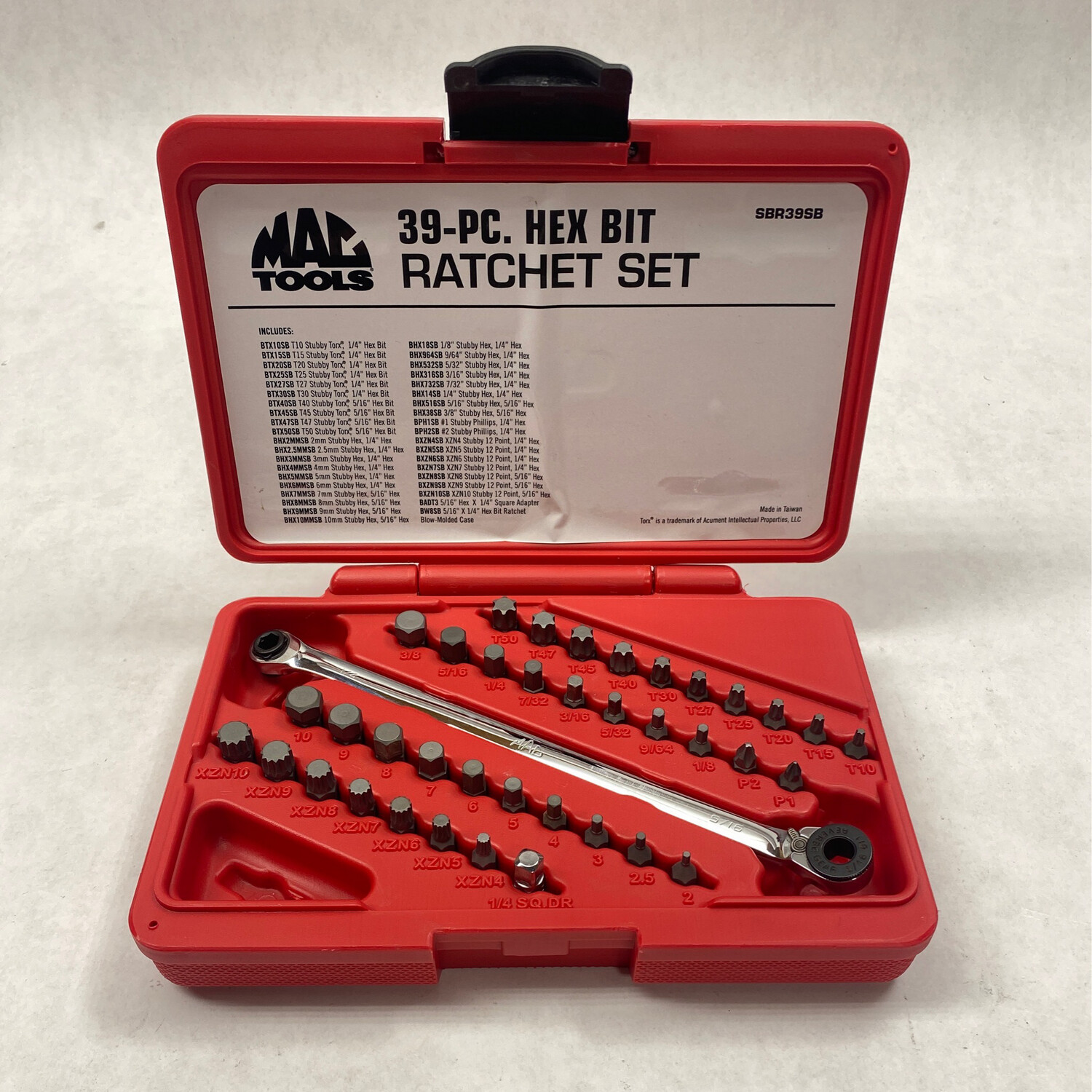 Mac Tools 39 Pc. Ratchet And Bit Set, SBR39SB Mac Tools 39 Pc. Ratchet And Bit Set, SBR39SB