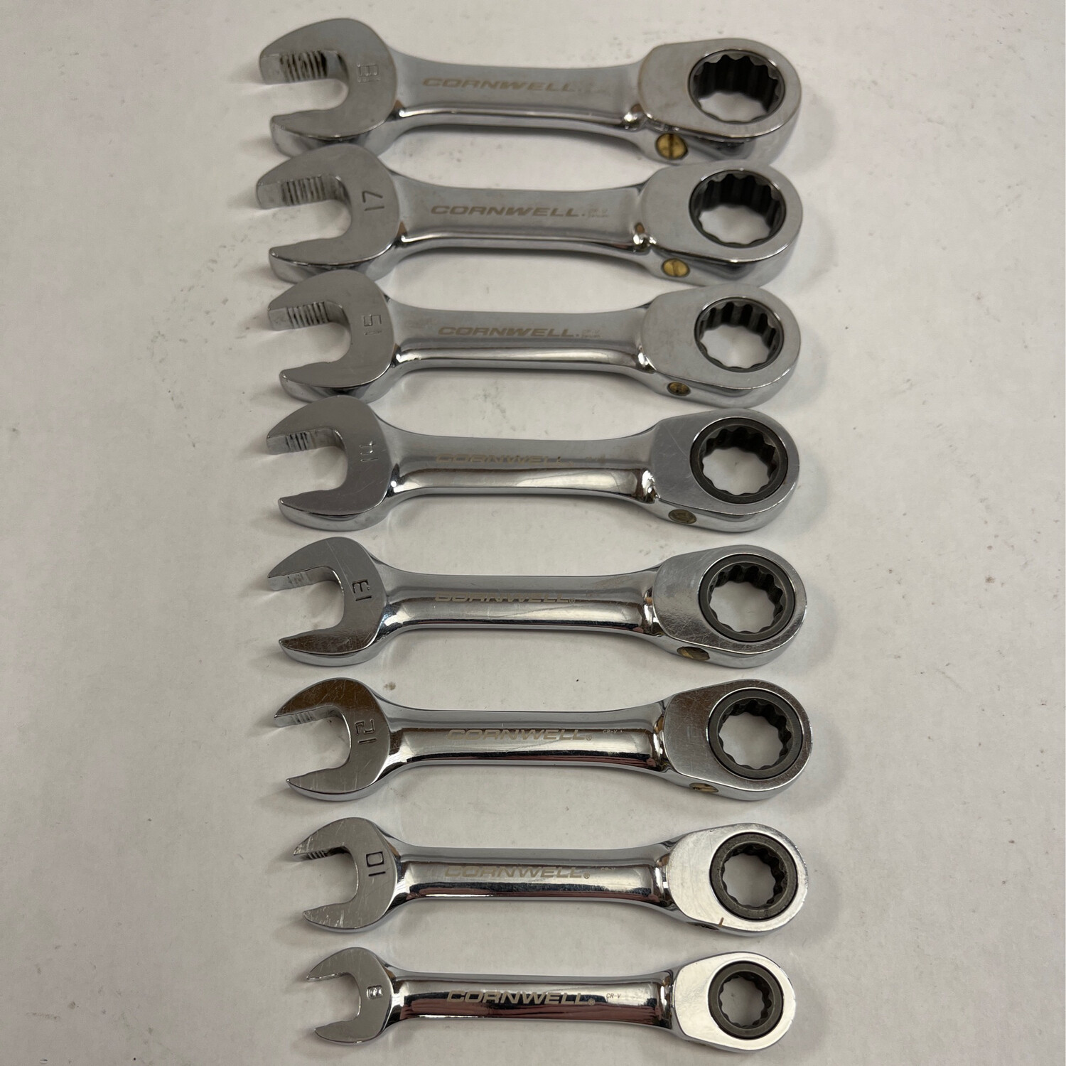 Cornwell Tools 8 Pc. Metric 12-Point Stubby Ratchet Wrench Set (8–18 mm)