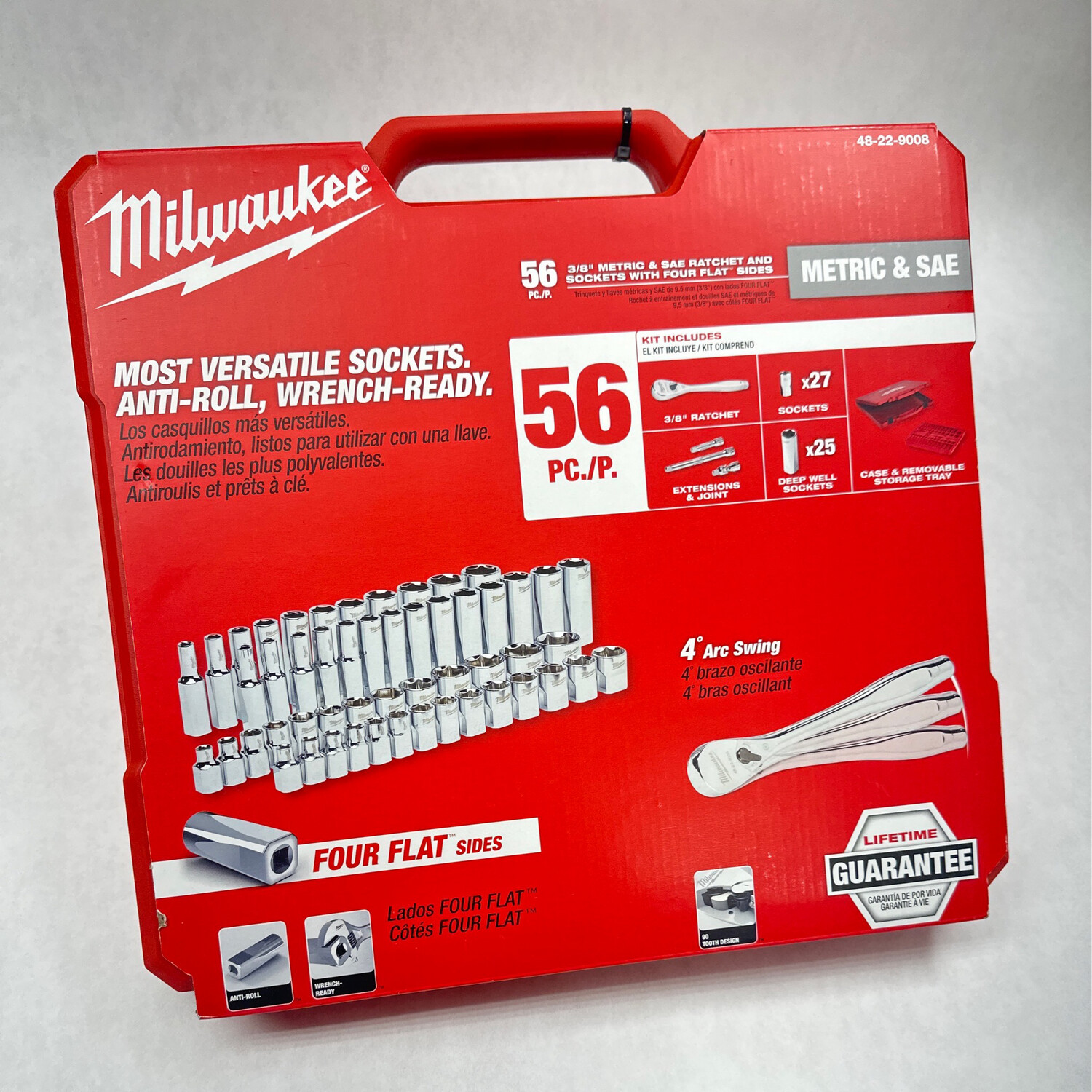 Milwaukee 56pc 3/8” Drive Metric & SAE Ratchet And Sockets, 48-22-9008