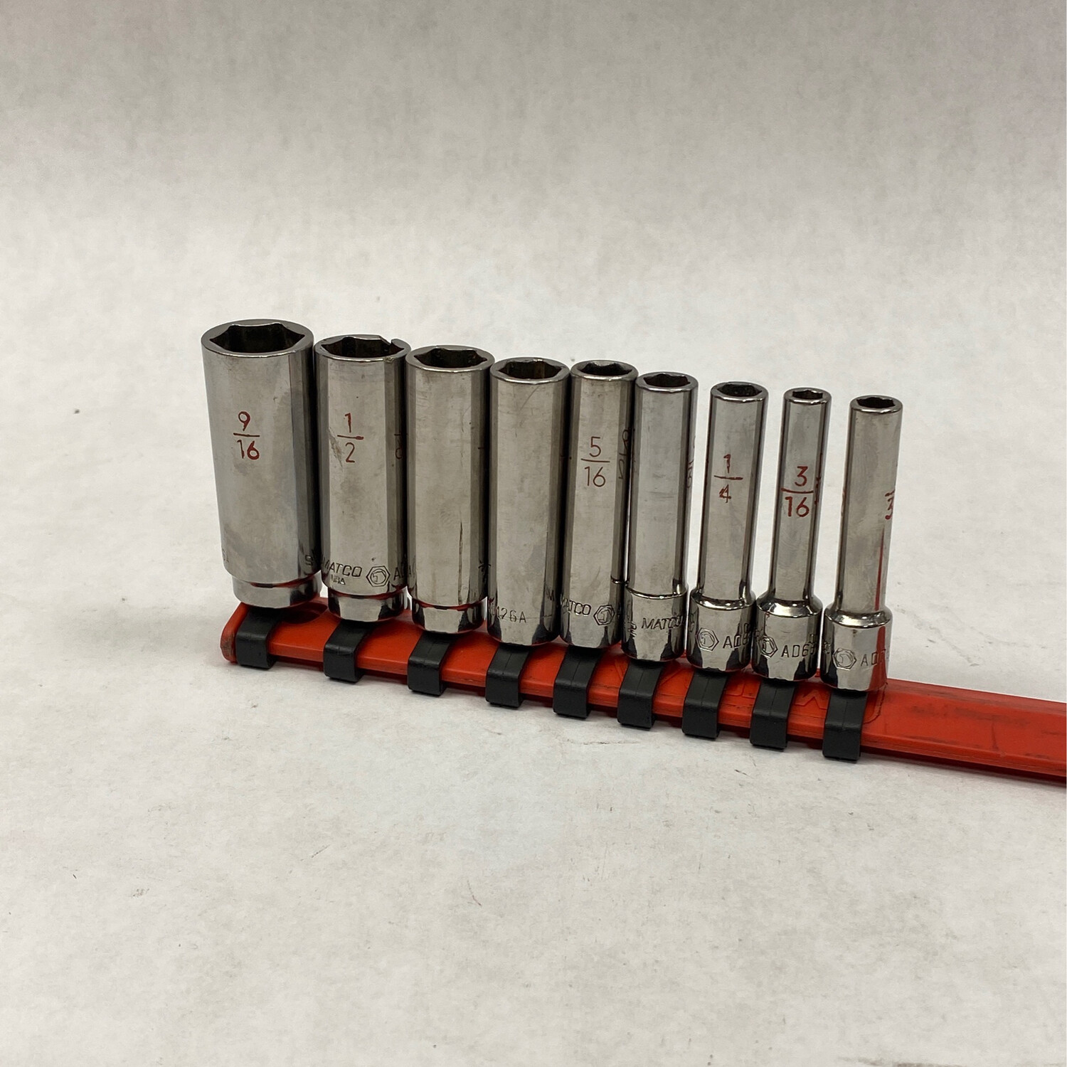 Matco Tools 9 Pc. 1/4" Drive SAE 6 Point Deep Chrome Socket Set