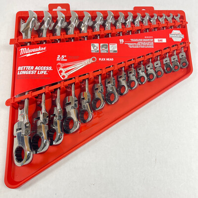 Milwaukee 15 Pc. SAE Flex Head Ratcheting Combination Wrench Set, 48-22-9413