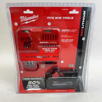 Milwaukee Tools M18 Red Lithium High Output 8.0Ah Battery M18 & M12 Rapid Charger, 48-59-1880