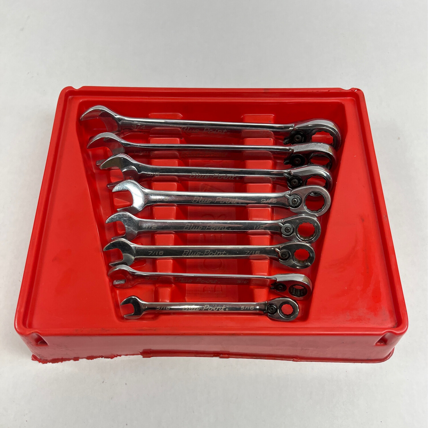 Blue Point 8 Pc. 12-Point SAE 15° Offset Ratcheting Box/ Open-End Wrench Set (5/16–3/4”) BOER708