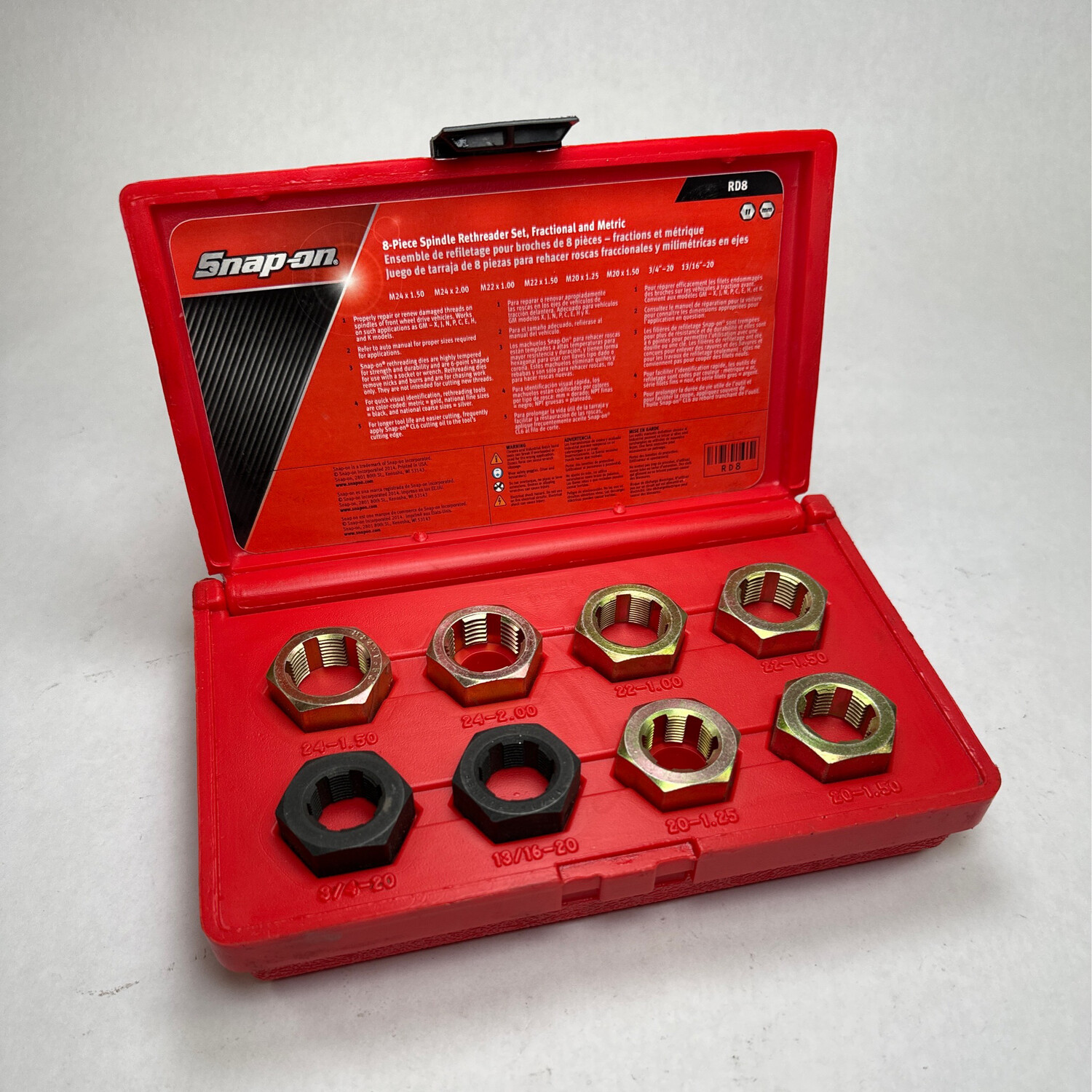 Snap On 8 pc Spindle Rethreading Set, RD8