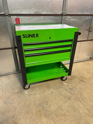 Sunex 3 Drawer Stainless Slide Top Utility Cart W/Power Strip- Lime Green, 8035XTLG
