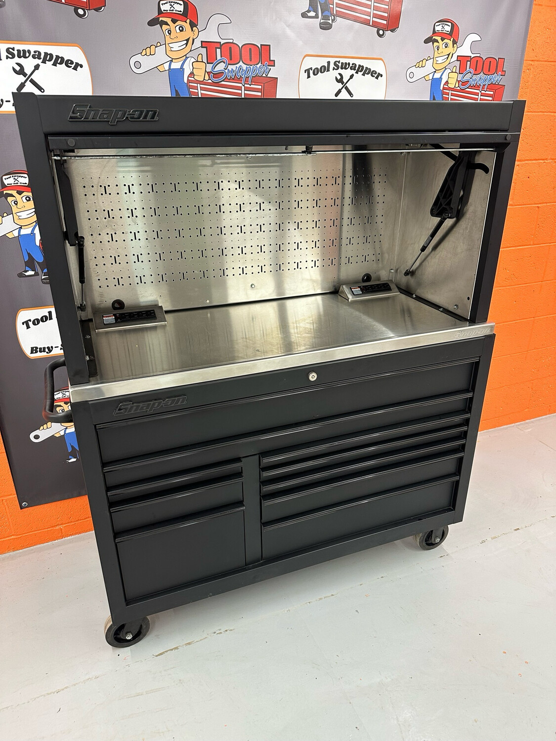 Snap On 55in Double Bay W/ Hutch & Power Stainless Top Snap On 55in Double Bay W/ Hutch & Power Stainless Top