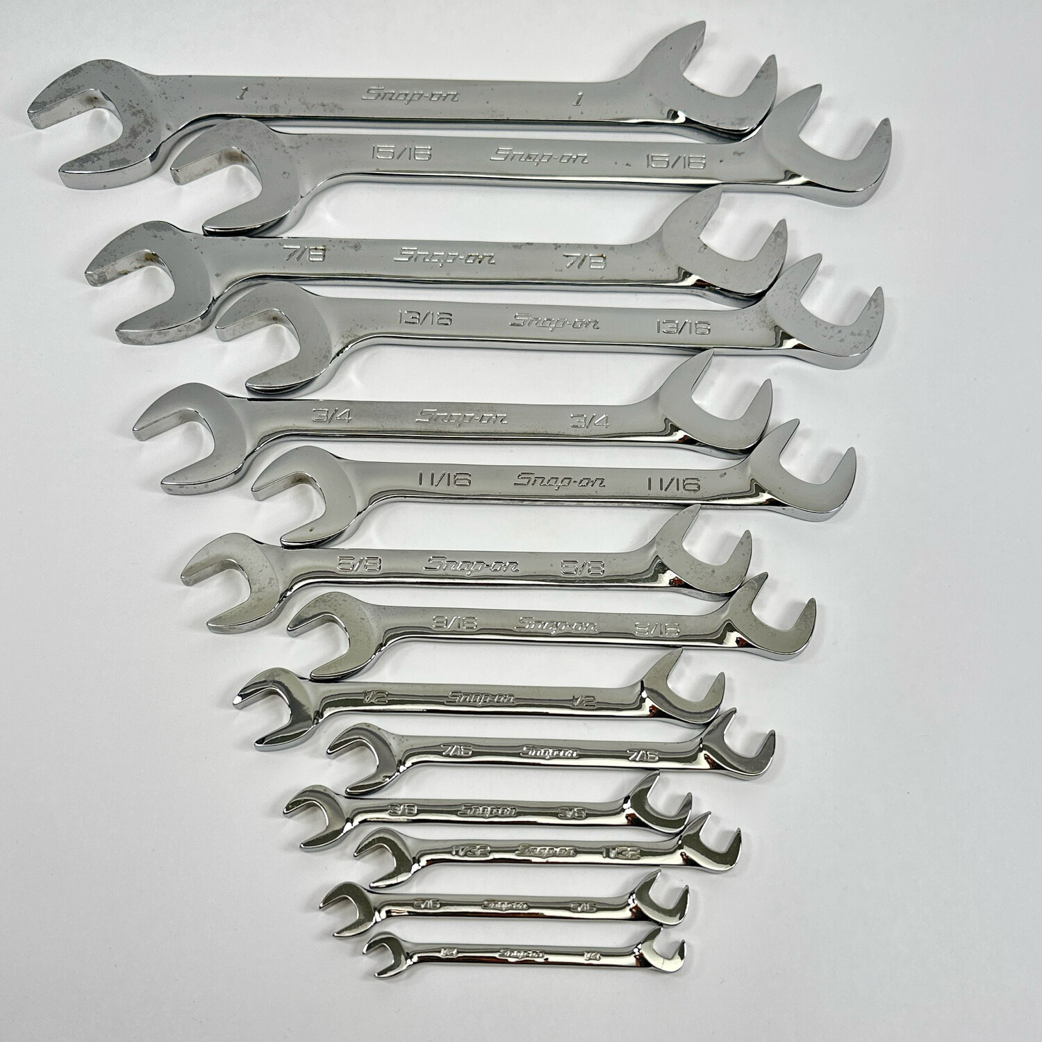 Snap On 14 pc SAE FourWay Angle Head OpenEnd Wrench Set (3/81
