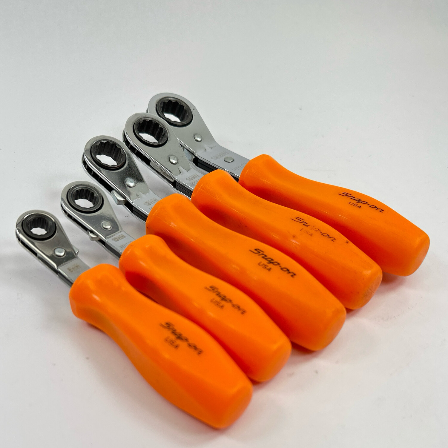 Snap On 5pc Metric Orange Hard Handle Metric Ratcheting Wrench Set (8,10,13,14&15mm) RBYC5A