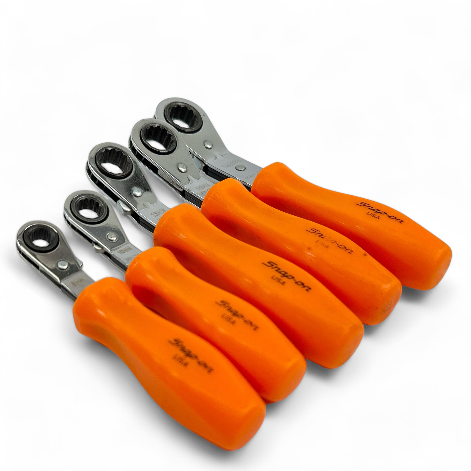 Snap On 5pc Metric Orange Hard Handle Metric Ratcheting Wrench Set (8,10,13,14&15mm) RBYC5A