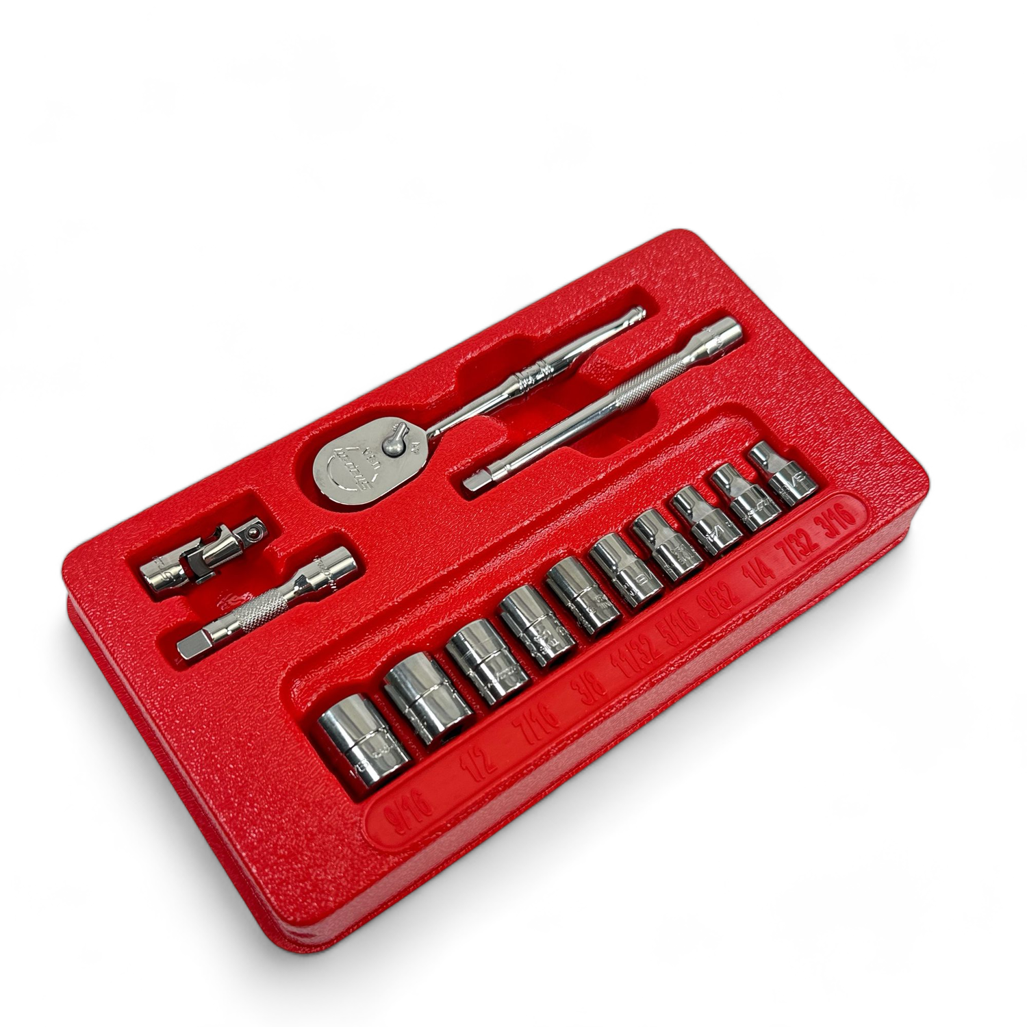 Snap On 14 pc 1/4" Drive 6-Point SAE Shallow General Service Socket Set, 114ATMP