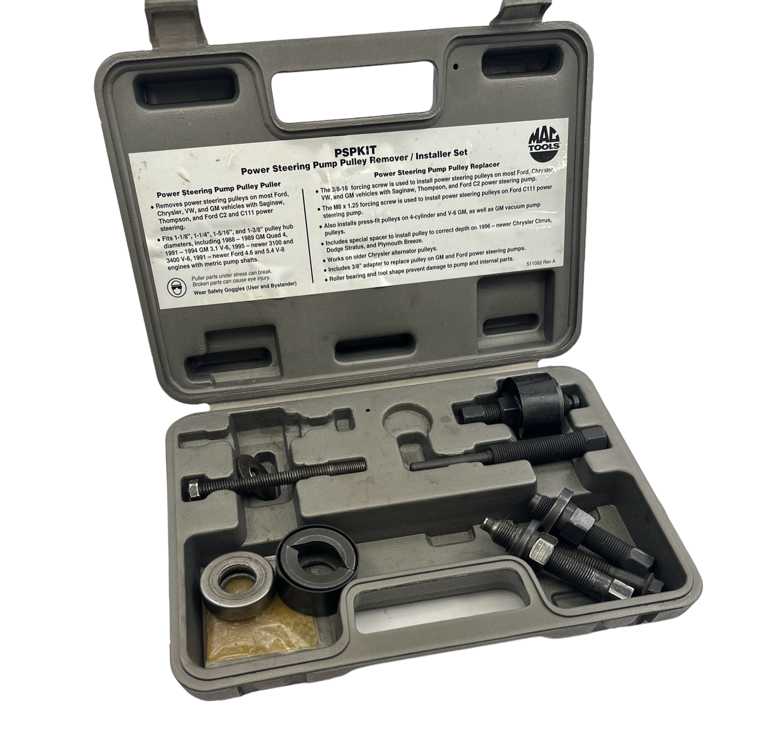 Mac Tools Power Steering Pump Pulley Remover/ Installer Set, PSPKIT, image size:1500x1444