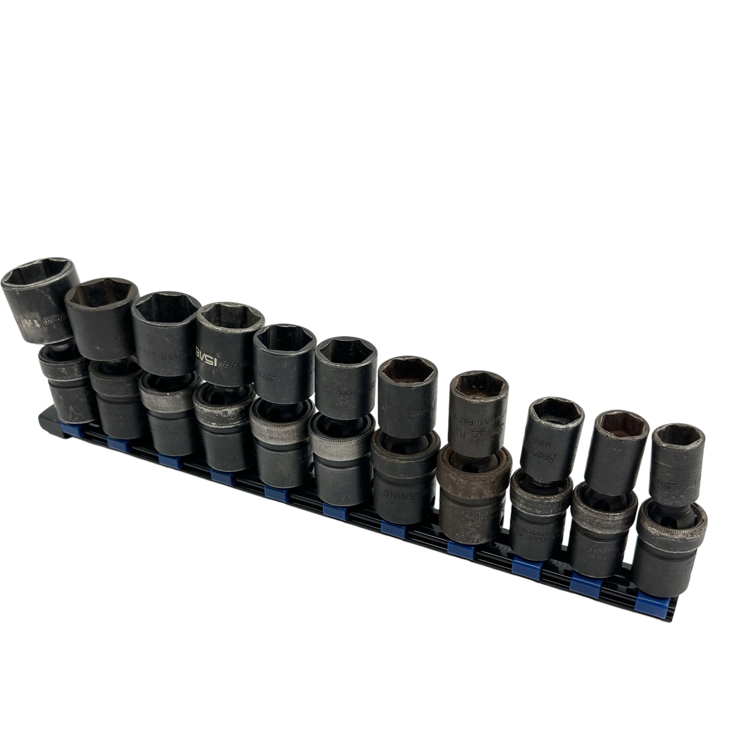Snap On 11 pc 1/2" Drive 6-Point SAE Flank Drive® Shallow Impact Swivel Socket Set (1/2-1-1/8")