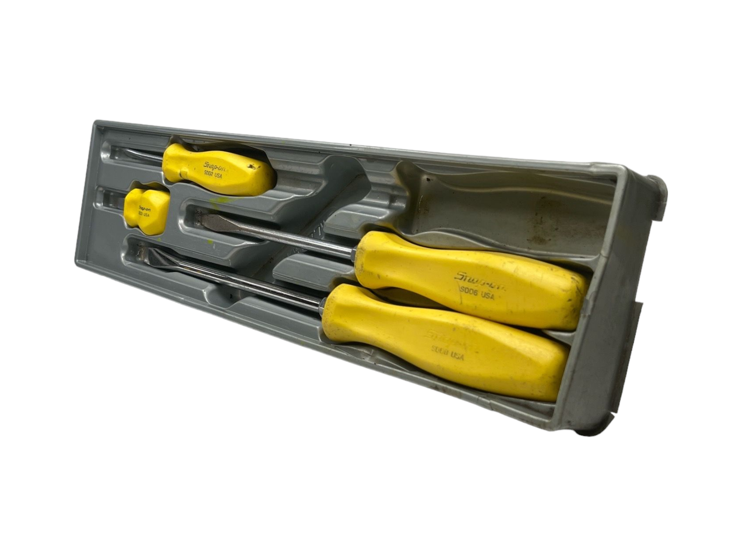 Snap On 4pc Flathead Yellow Hard Handle Screwdriver Set