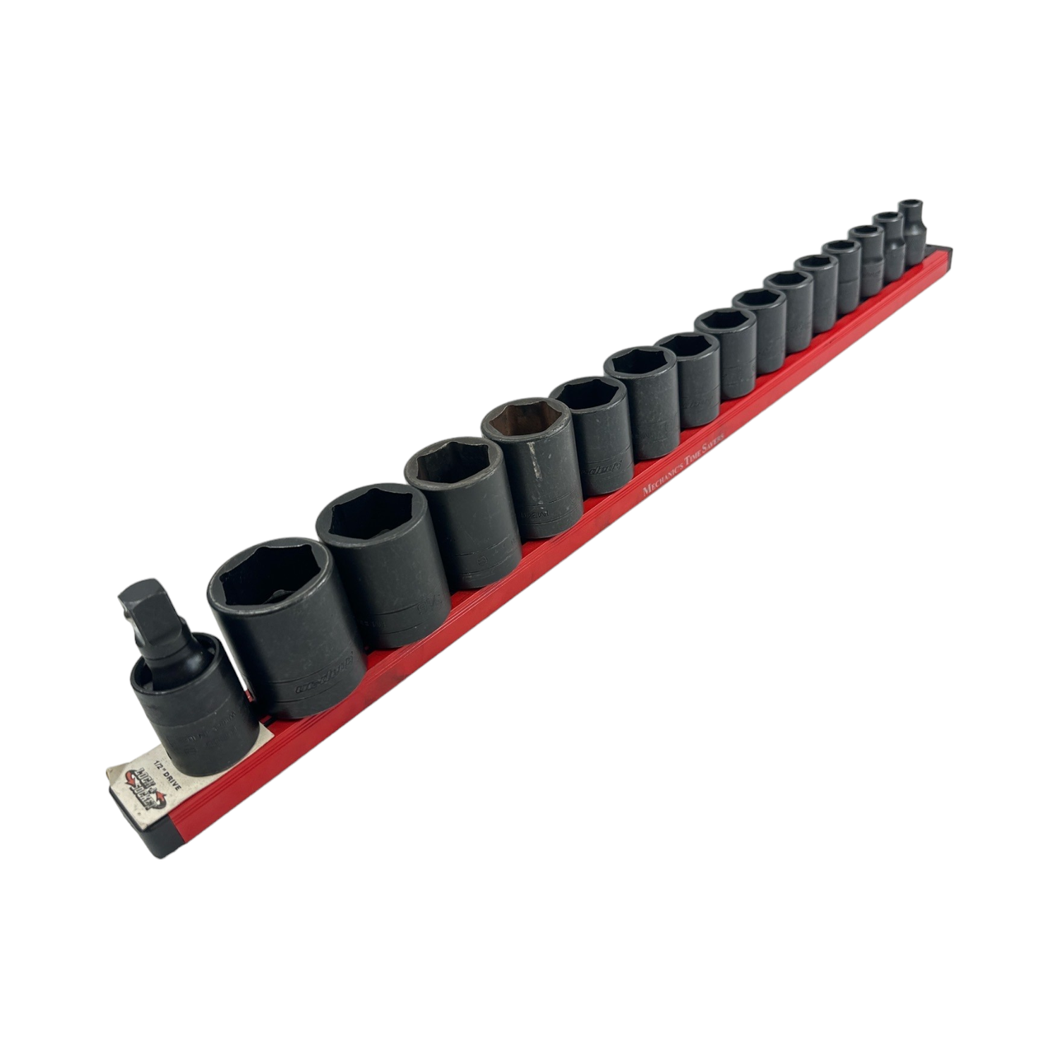 Snap On 16pc 1/2" Drive 6-Point SAE Flank Drive® Shallow Impact Socket Set (3/8”–1-1/4") + Lock•A•Socket Rail