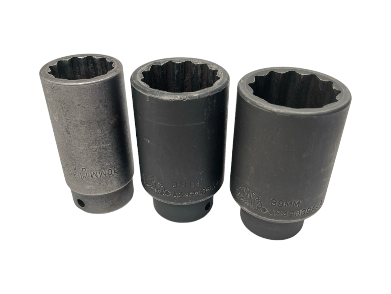 Mac Tools 3 Piece 1/2” Drive Metric 12PT Axle Nut Socket Set (30, 36 & 39mm)