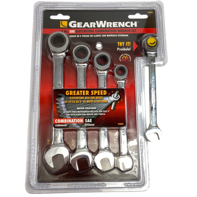 Gearwrench 5 Pc SAE Ratcheting Combination Wrench Set, 93005