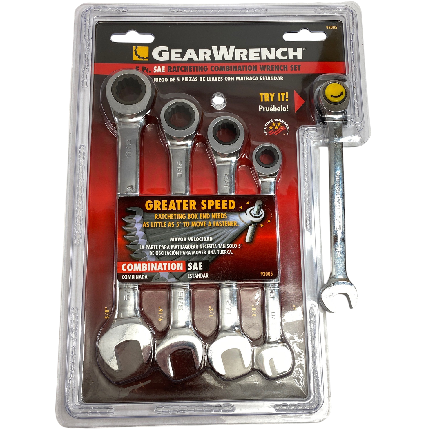 Gearwrench 5 Pc SAE Ratcheting Combination Wrench Set, 93005