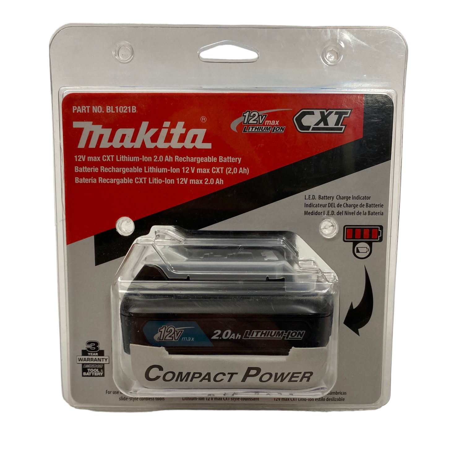 Makita 12V 2.0Ah CXT Lithium Ion Battery, BL1021B