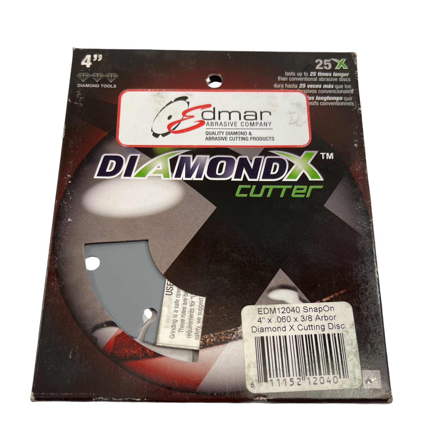 Edmar Snap On 4” x .060 x 3/8 Arbor Diamond X Cutting Disc, EDM12040