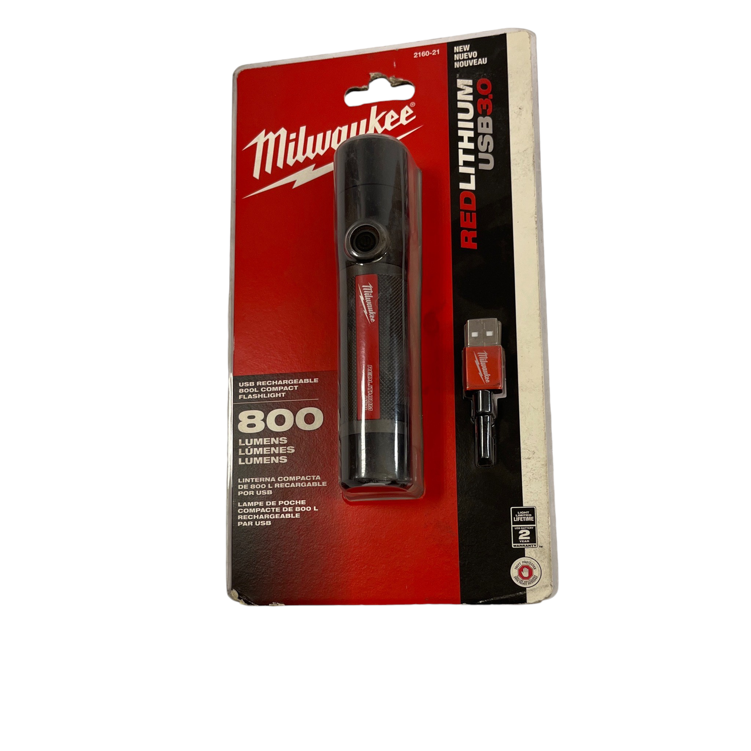 Milwaukee 800 Lumens LED USB Rechargeable HP Fixed Focus Flashlight, 2160-21