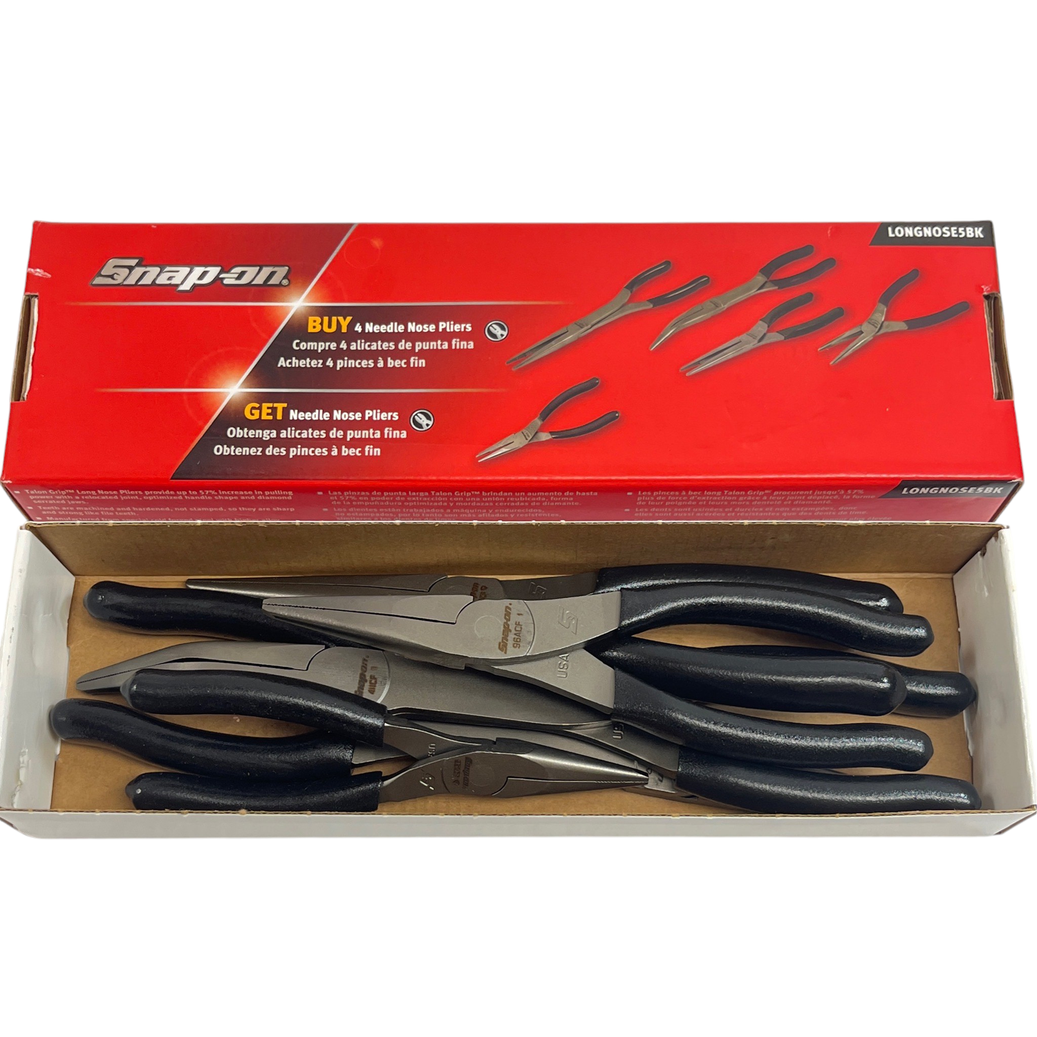 Snap On 5 Pc. Needle Nose Pliers (Black), LONGNOSE5BK