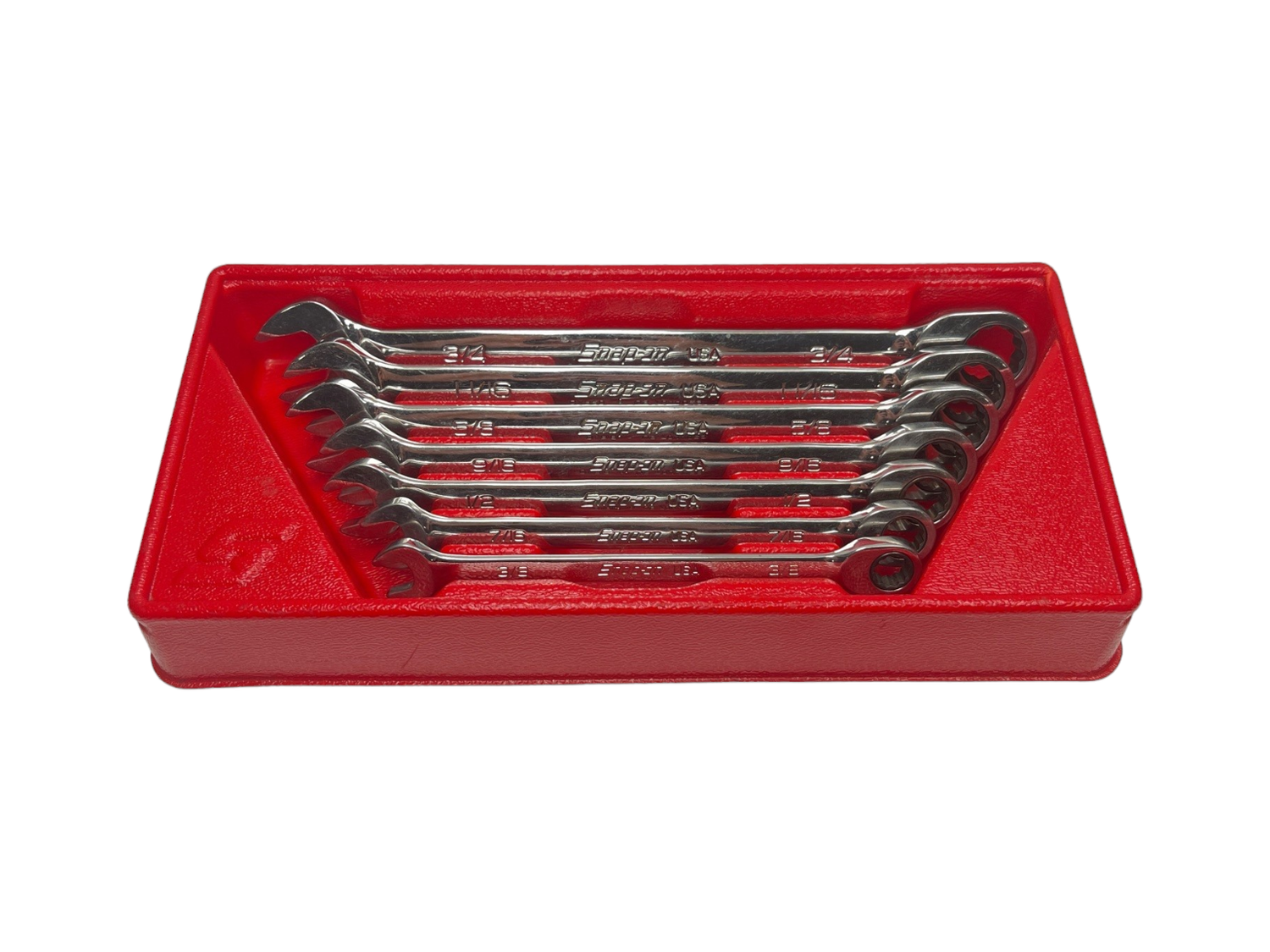 Snap On 7 pc SAE Flank Drive Non-Reversible Ratcheting Combination Wrench Set (3/8-3/4"), OXR707A