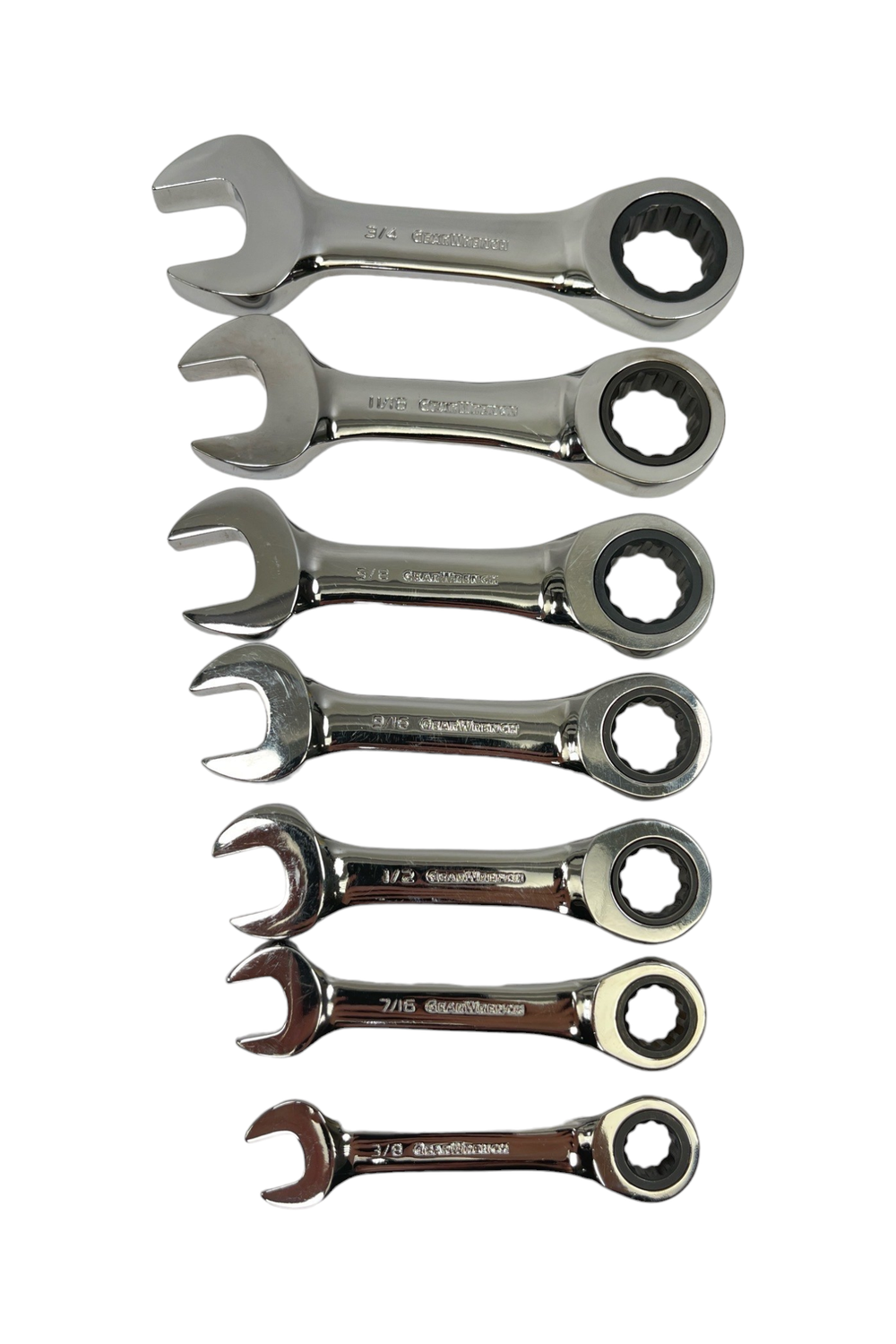 GEARWRENCH 7 Pc. 12 Pt. Stubby Ratcheting Combination Wrench Set SAE, 9507D