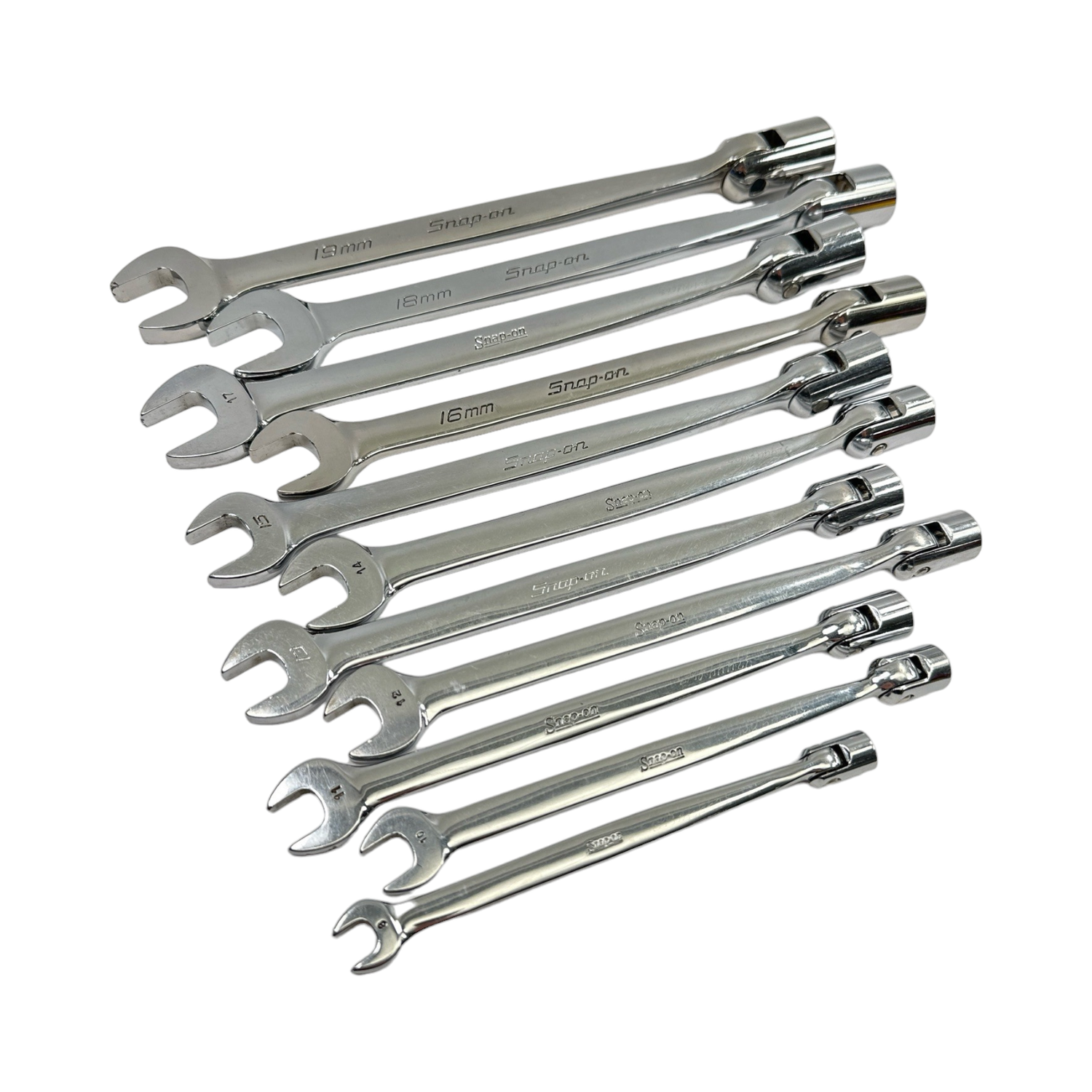 Snap On 11pc 12-Point Metric Flank Drive® Flex Head/ Open-End Combination Wrench Set, (8,10-19mm)