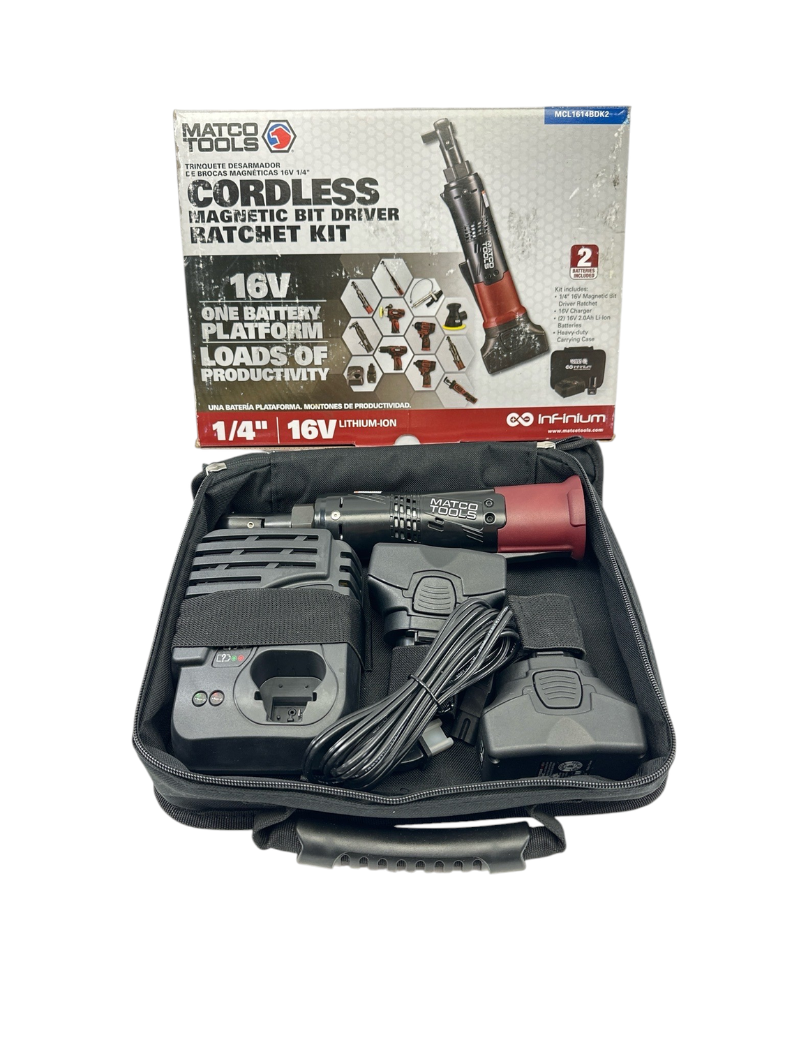 Matco Cordless Magnetic Bit Driver Ratchet Kit, MCL1614BDK2