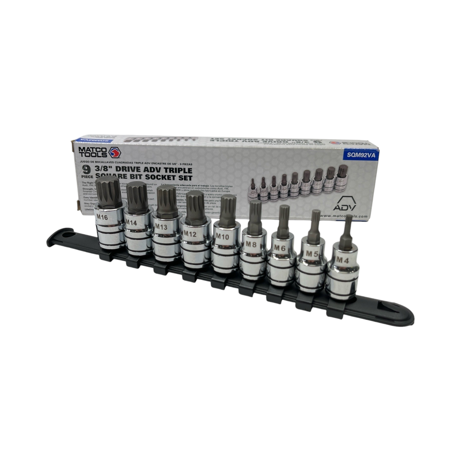 Matco Tools 9 Piece 3/8” Drive ADV Triple Square Bit Socket Set (M4-M6, M8, M10, M12-M14 & M16), SQM92VA