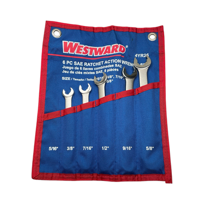 Westward Tools 5 Pc SAE Ratchet Action Wrench Set, 4YR26