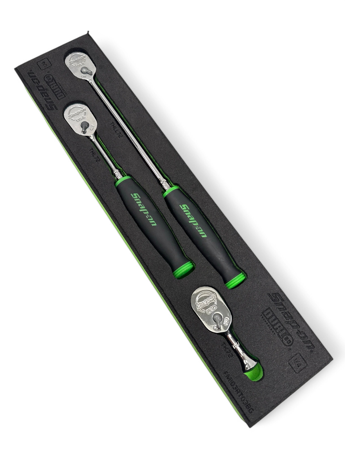 Snap On 3 pc 1/4" Drive Dual 80 Technology Soft Grip Ratchet Set with PRO-FI Organization (Green), 103RT03FG