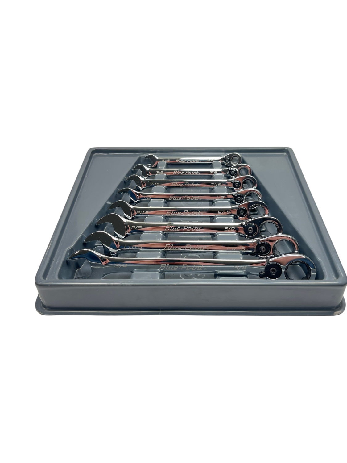 Blue Point 8 pc 12-Point SAE 15° Offset Ratcheting Box/ Open-End Wrench Set (5/16–3/4"), BOER708