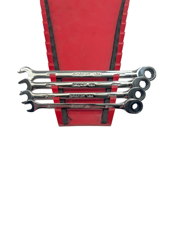 Snap On 4 pc 12-Point Metric Flank Drive® Plus Non-Reversible Ratcheting Combination Wrench Set (6–9 mm), SOXRM704A