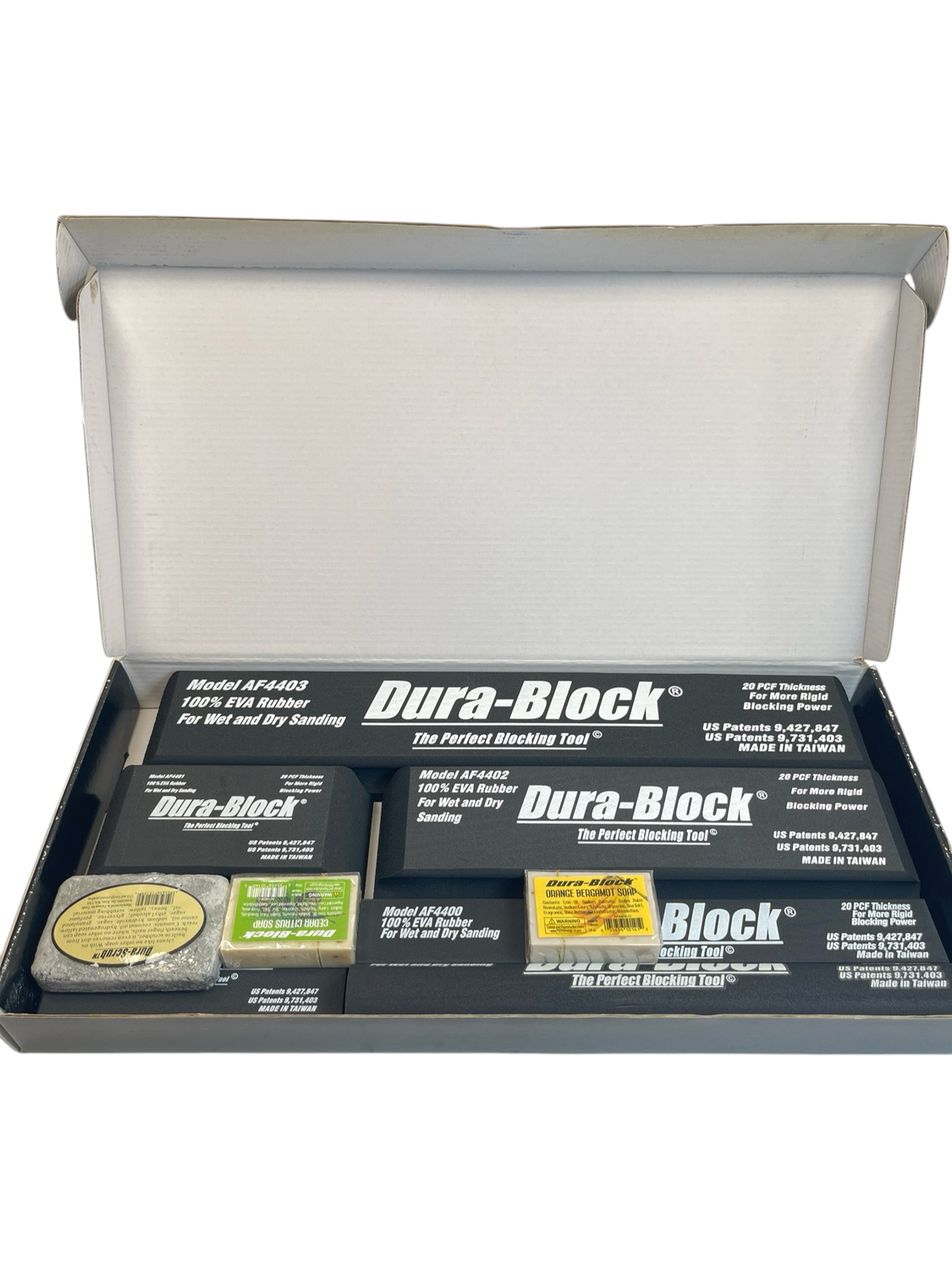 Dura-Block AF44L 7-Piece Auto Body Sanding Block Kit + 3M 01679 P80 Grit Sheets (25) - Made In Taiwan