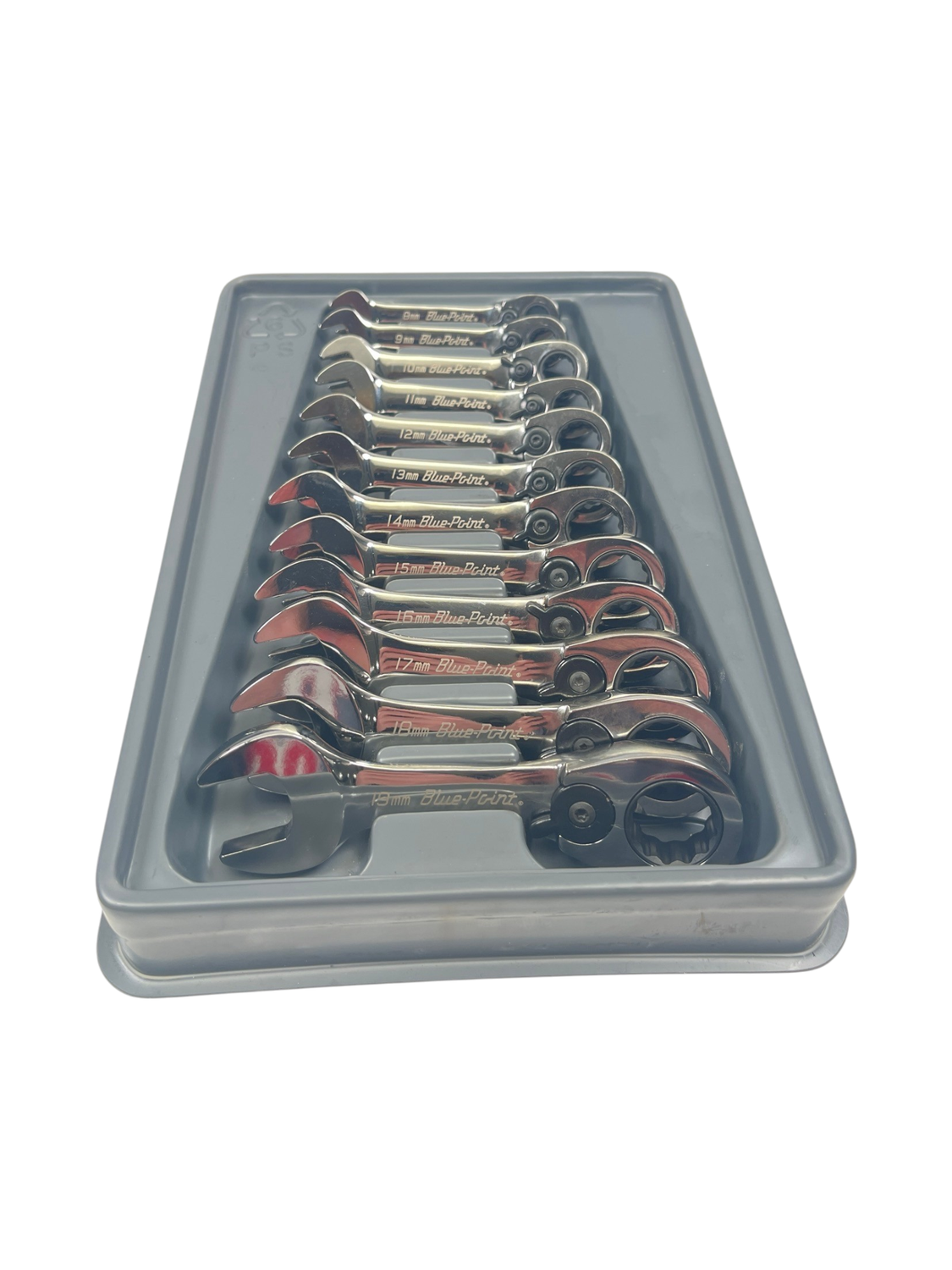 Blue Point 12 pc Metric 15° Offset Short Ratcheting Combination Wrench Set (8-19 mm), BOERMS712