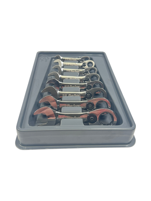 Blue Point 8 Pc. 12-Point SAE Short 15° Offset Ratcheting Box/ Open-End Wrench Set (5/16-3/4") BOERS708