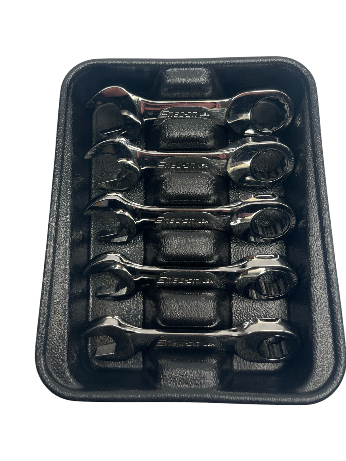 Snap On 5 pc 12-Point Metric Flank Drive® 0° Offset Short Ratcheting Combination Wrench Set (15-19 mm), OXKRM705