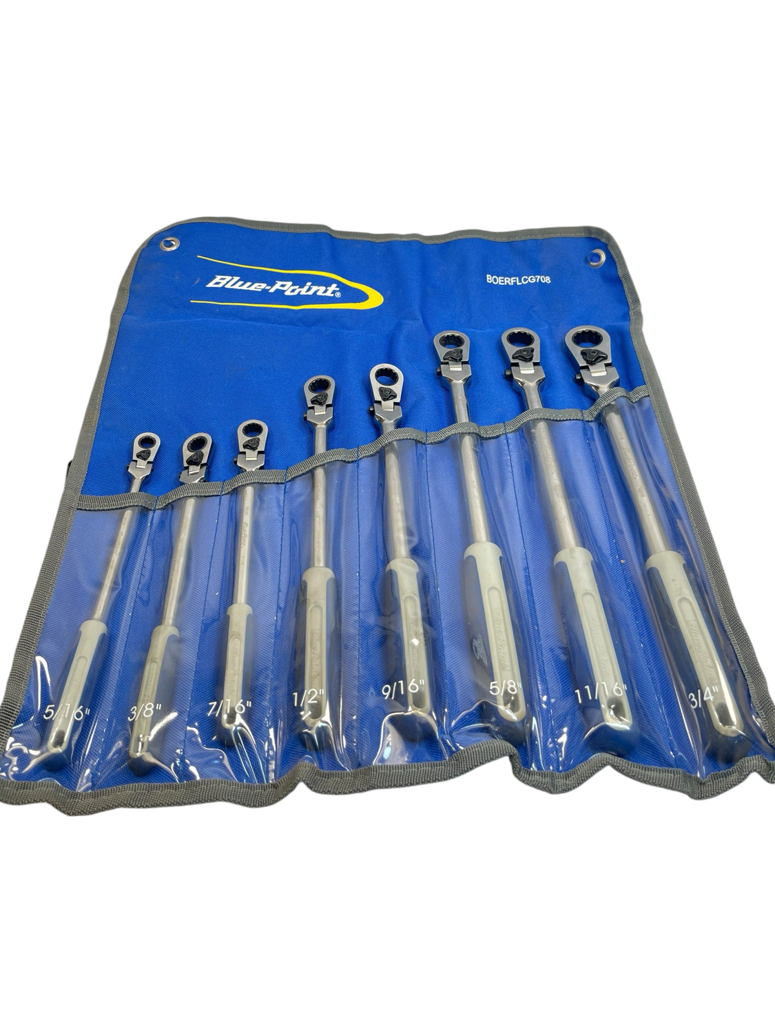 Blue Point 8 pc 12-Point SAE Locking Flex-Head Ratcheting Box Wrench Set (5/16-3/4"), BOERFLCG708