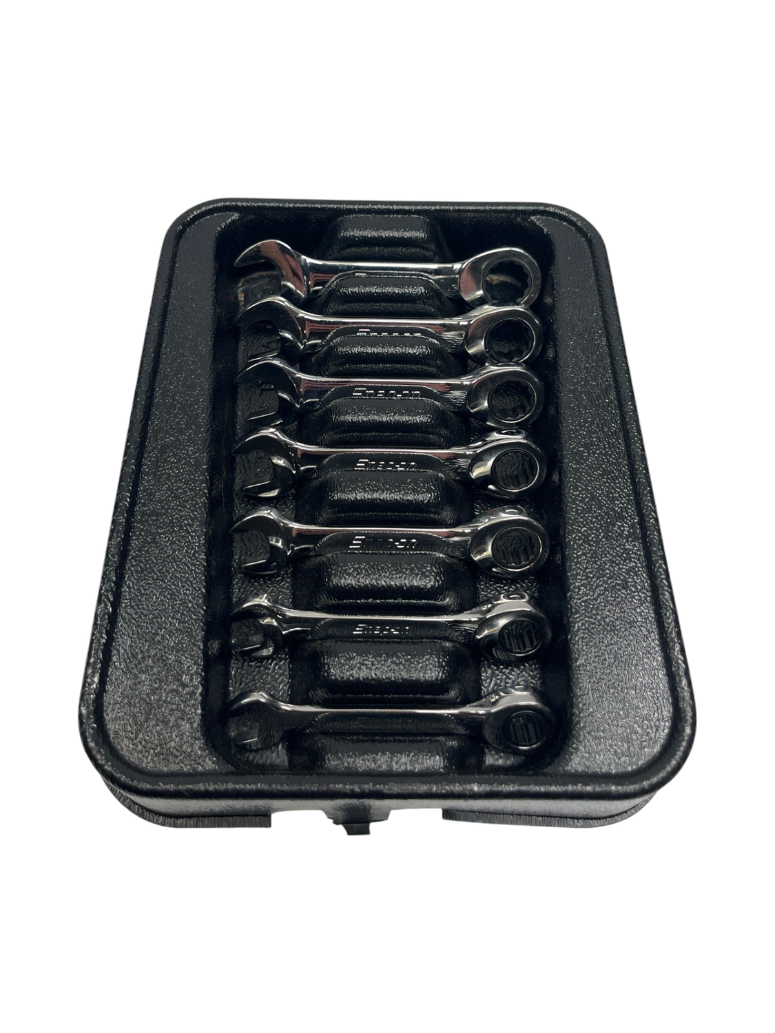 Snap On Metric Flank Drive® 0° Offset Short Ratcheting Combination 7pc Wrench Set(8-14mm), OXKRM707