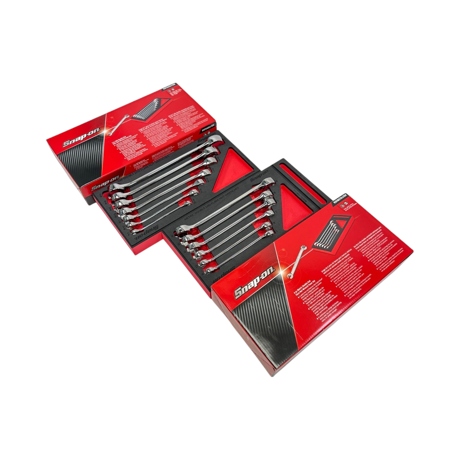 Snap On 6-point Metric & SAE Flank Drive® Double End Flare Nut Wrench Set with PRO-FI™ Organization (Red), RXFMET01FBR & RXFSAE01FBR