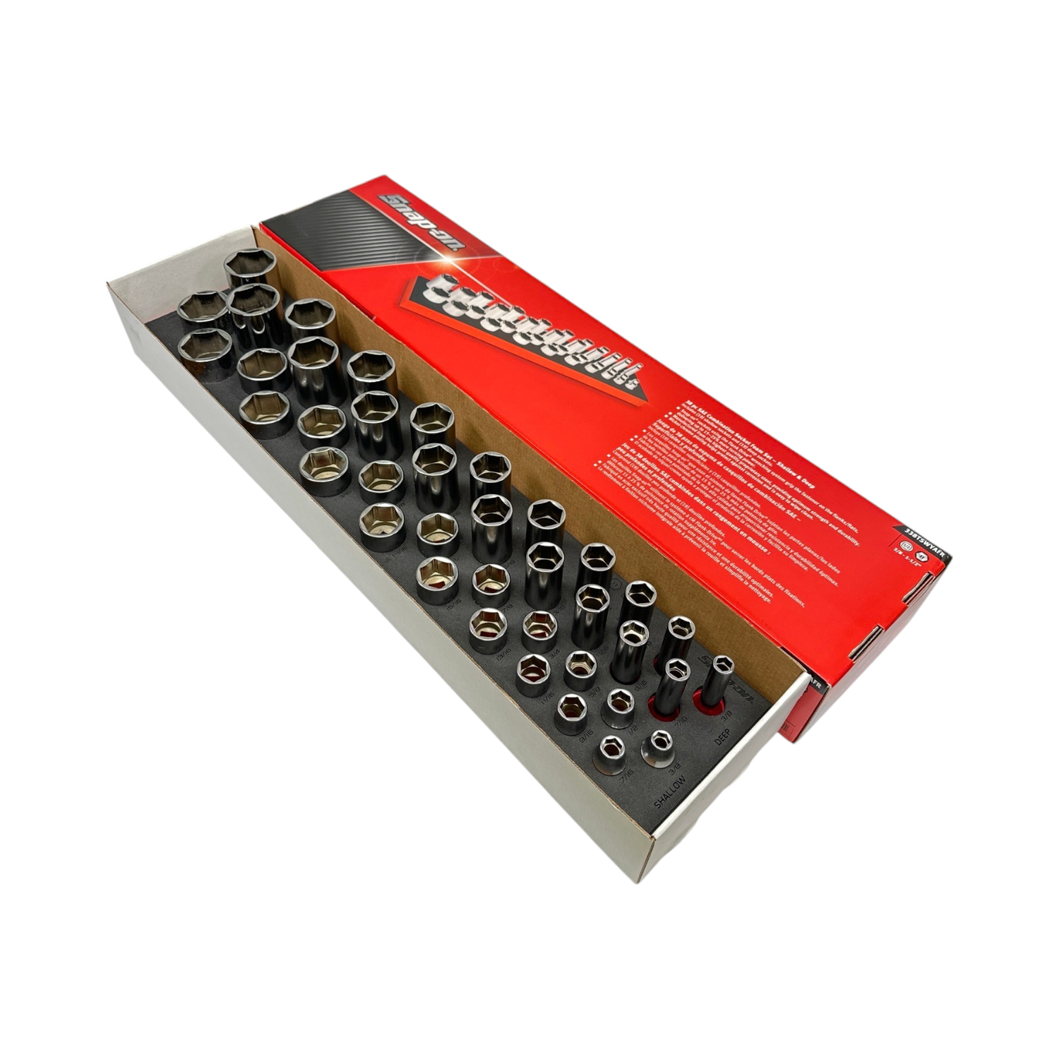 Snap On 38 pc 1/2" Drive 6-Point SAE Flank Drive® Shallow/ Deep Combination Socket Set with PRO-FI™ Organization (3/8–1-1/2") (Red), 338TSWYAFR