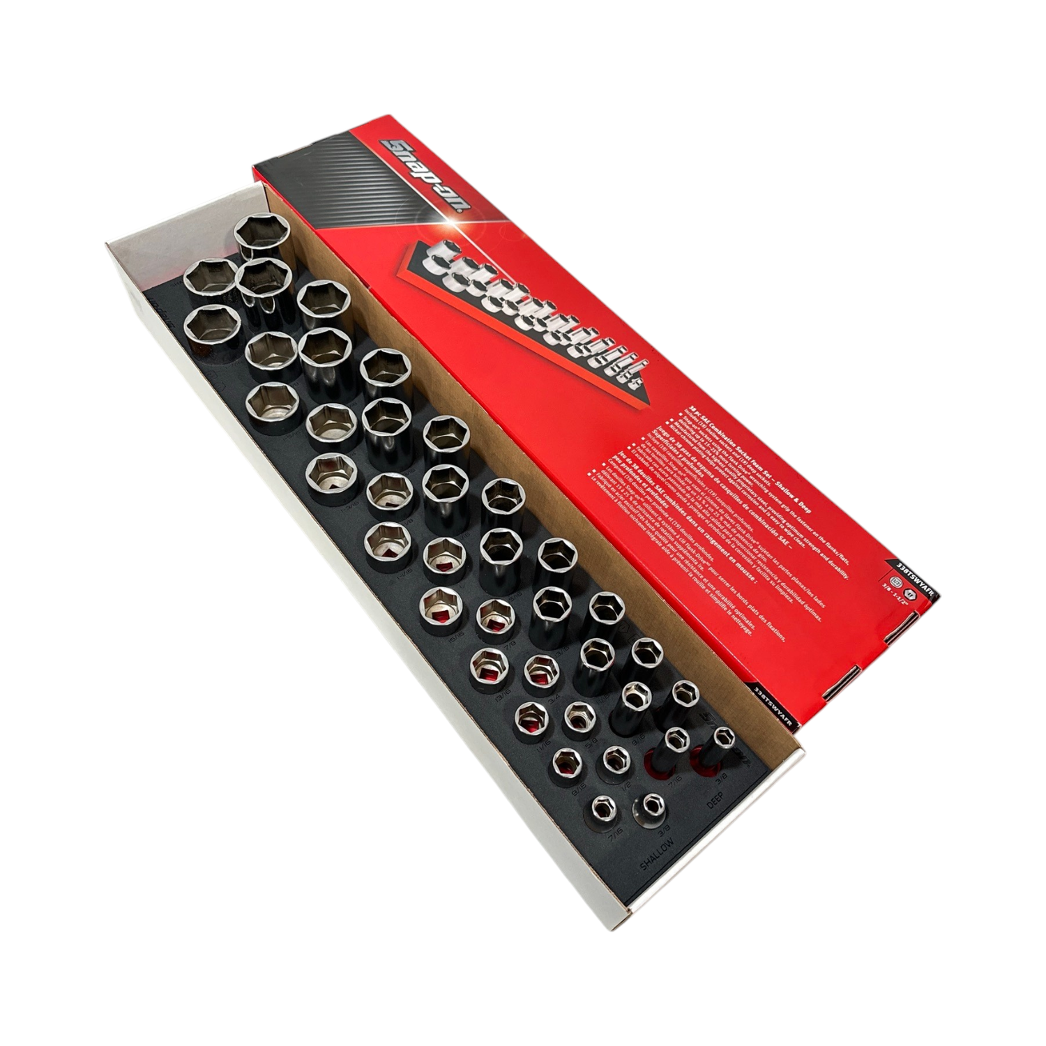 Snap On 38 pc 1/2" Drive 6-Point SAE Flank Drive® Shallow/ Deep Combination Socket Set with PRO-FI™ Organization (3/8–1-1/2") (Red), 338TSWYAFR