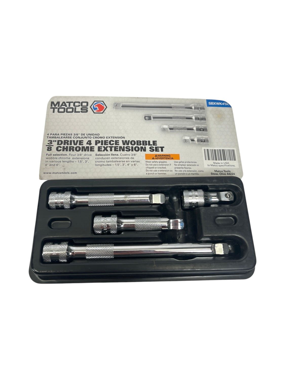 Matco 4pc 3/8" Drive Wobble Chrome Extension Set, SBXWK4TA