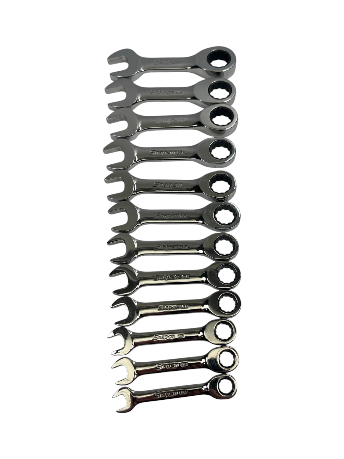 Snap On 12pc Metric Flank Drive® 0° Offset Short Ratcheting Combination Wrench Set, (8–19 mm)