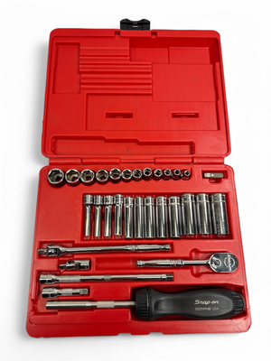 Snap On 31 pc 1/4" Drive 6-Point Metric Shallow General Service Socket Set, 131TMPB