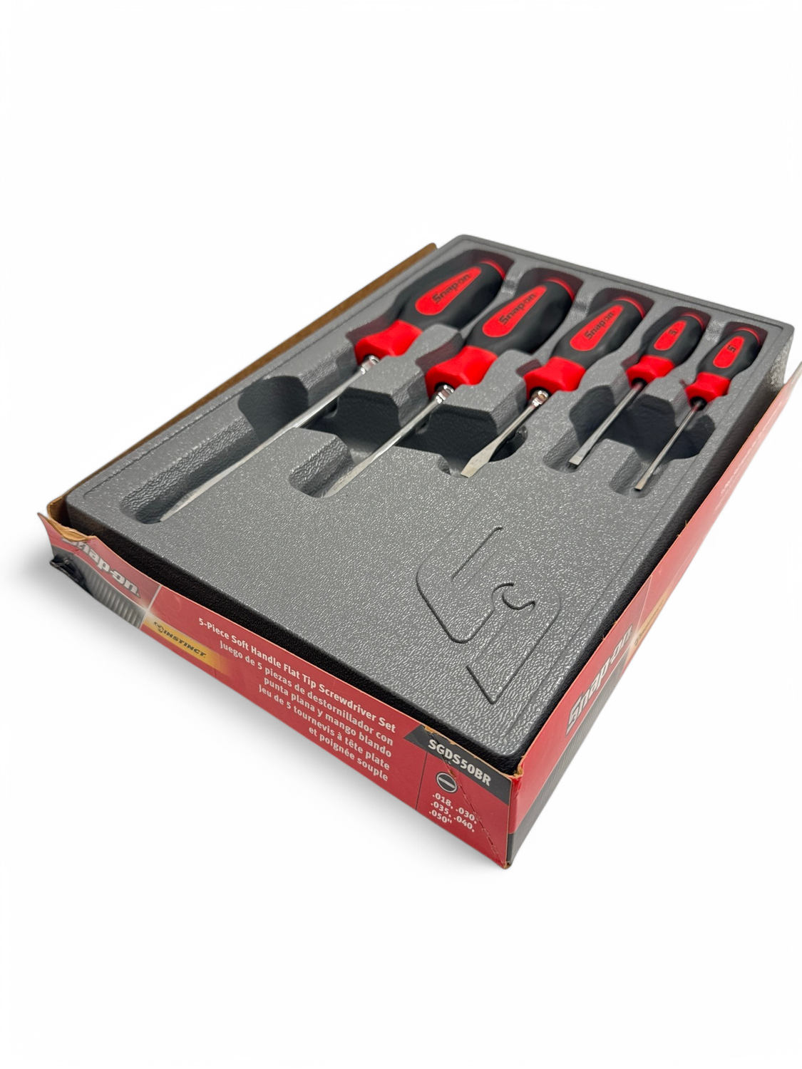Snap On 5pc Flat Tip Instinct Soft Grip Screwdriver Set (Red), SGDS50BR